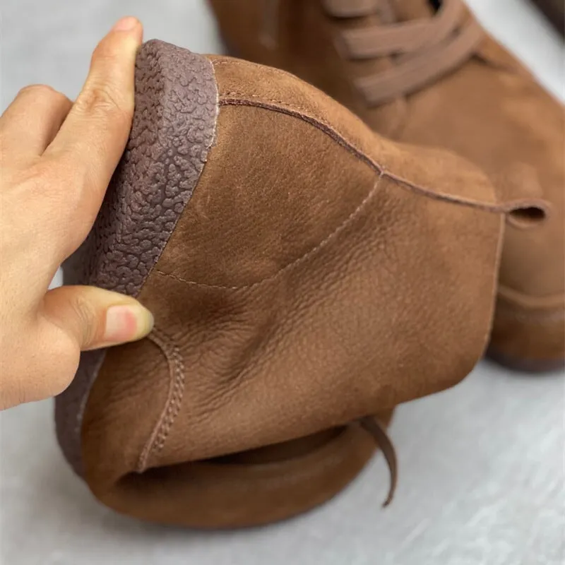 Zero Drop Barefoot Soft Leather Ankle Boots For Women Round Toe Short Boots In Coffee/Grey