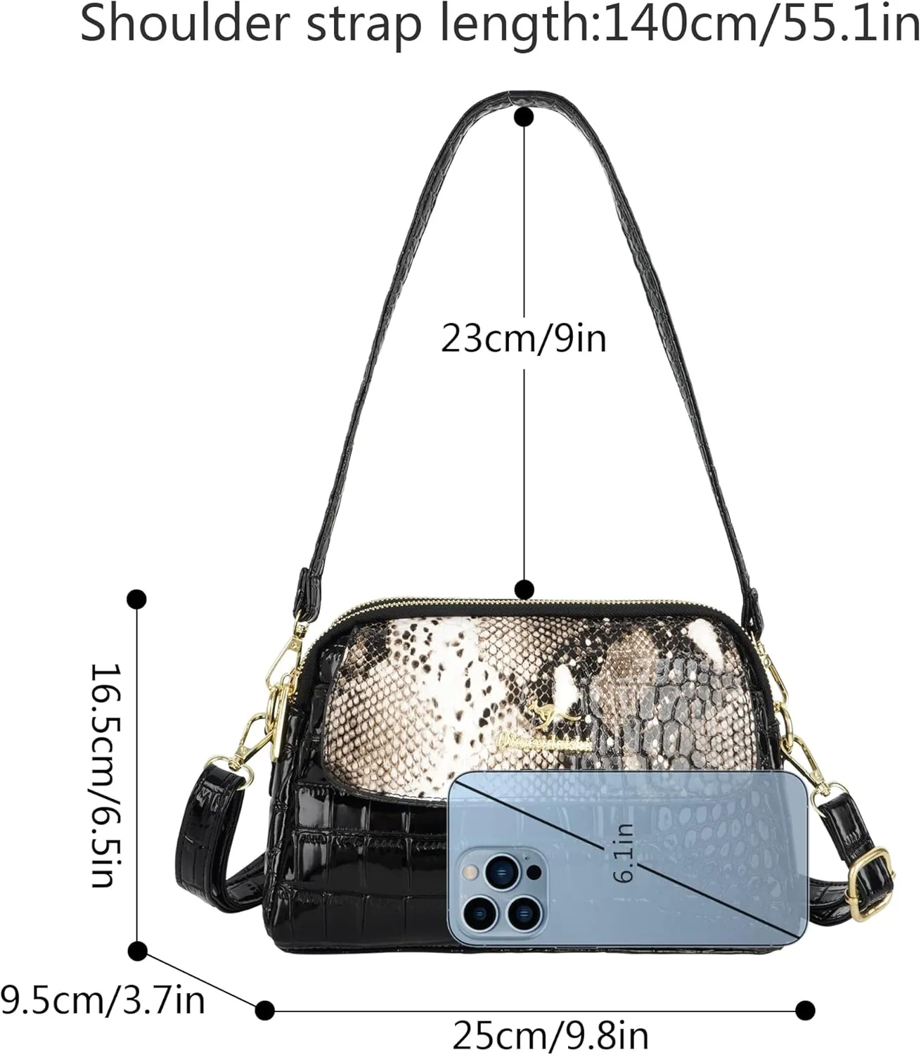 ZLM BAG US Women's Crocodile Pattern Handbag Multipockets Shoulder Crossbody Bag Patent Leather Satchel Purse