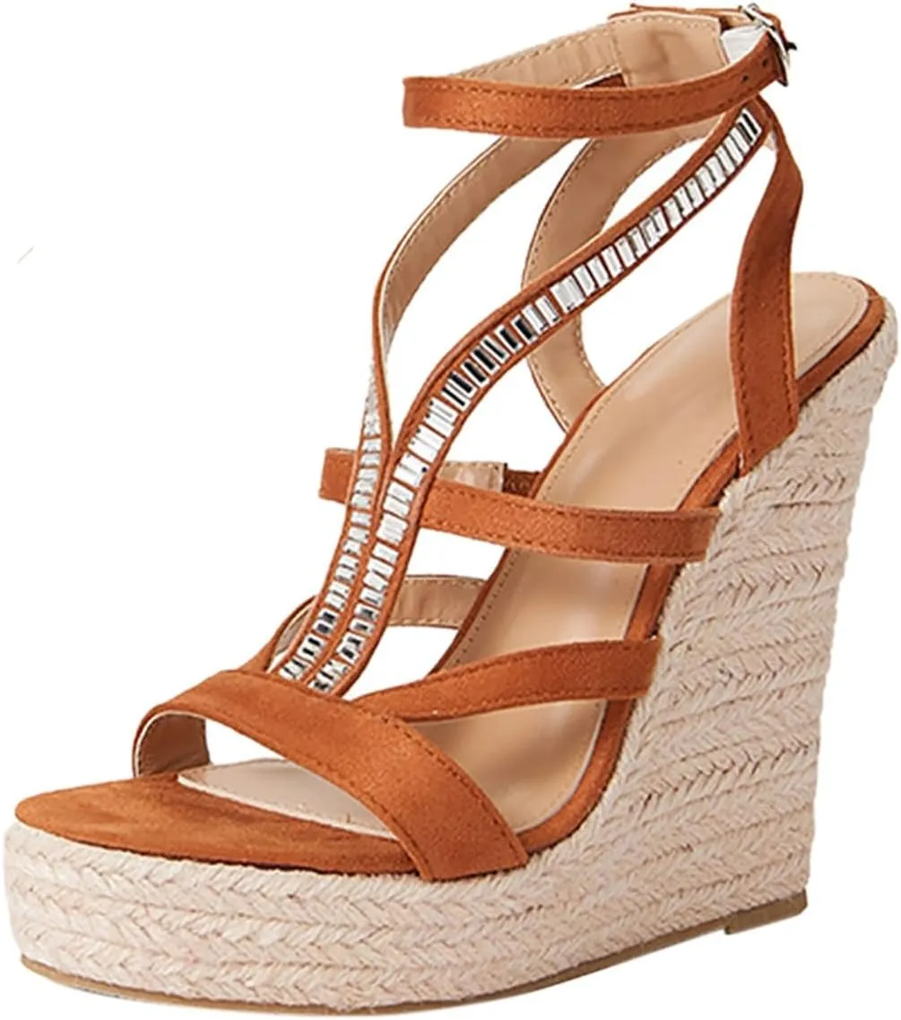 ZSpzx Espadrille Wedge Sandals for Women Comfortable Platform Wedges Heels T-Strap Summer Dressy Low Heel Fish Mouth Dress Open Toe Sandal Retro Women's Wide Width Wedding Fisherman Shoes