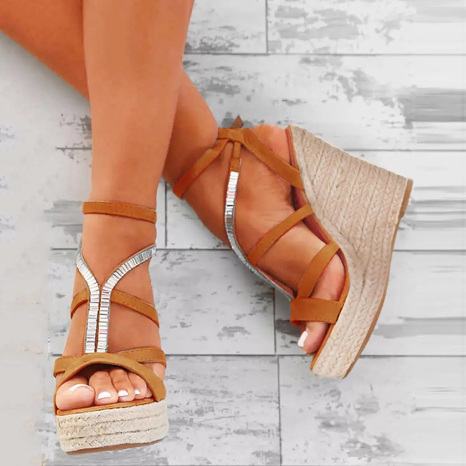 ZSpzx Espadrille Wedge Sandals for Women Comfortable Platform Wedges Heels T-Strap Summer Dressy Low Heel Fish Mouth Dress Open Toe Sandal Retro Women's Wide Width Wedding Fisherman Shoes