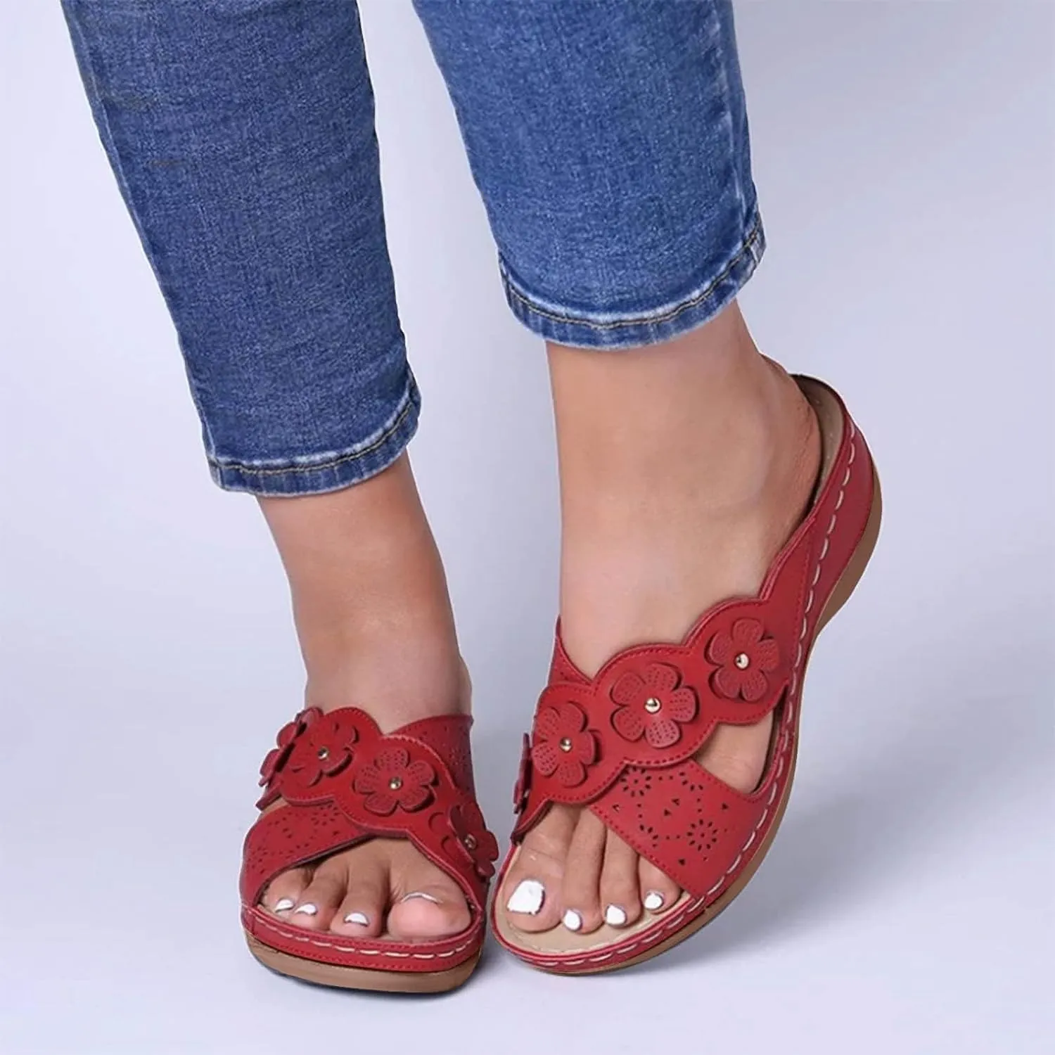 ZSpzx Orthopedic Sandals for Women Dressy Summer 2025 Comfortable Women's Hollow Flower Slippers Womens Sandals Arch Support Casual Sandals Boho Walking Shoes Sandalias OrtopDicas Para Mujer