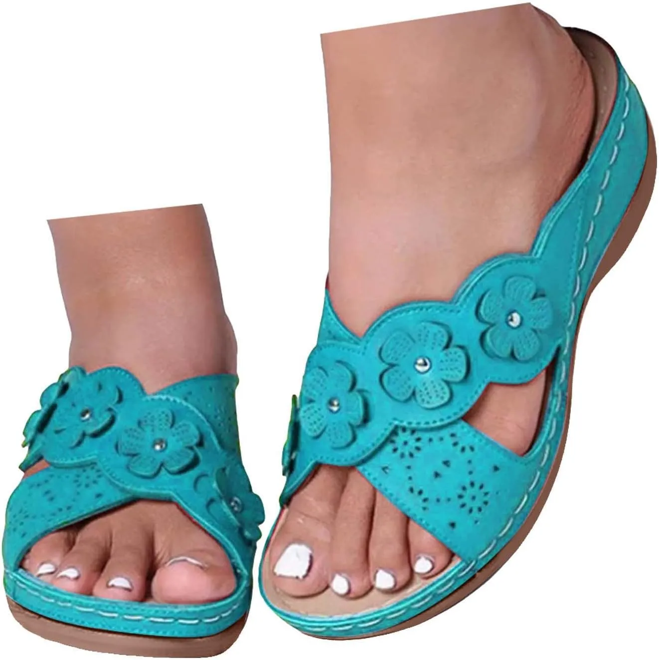 ZSpzx Orthopedic Sandals for Women Dressy Summer 2025 Comfortable Women's Hollow Flower Slippers Womens Sandals Arch Support Casual Sandals Boho Walking Shoes Sandalias OrtopDicas Para Mujer