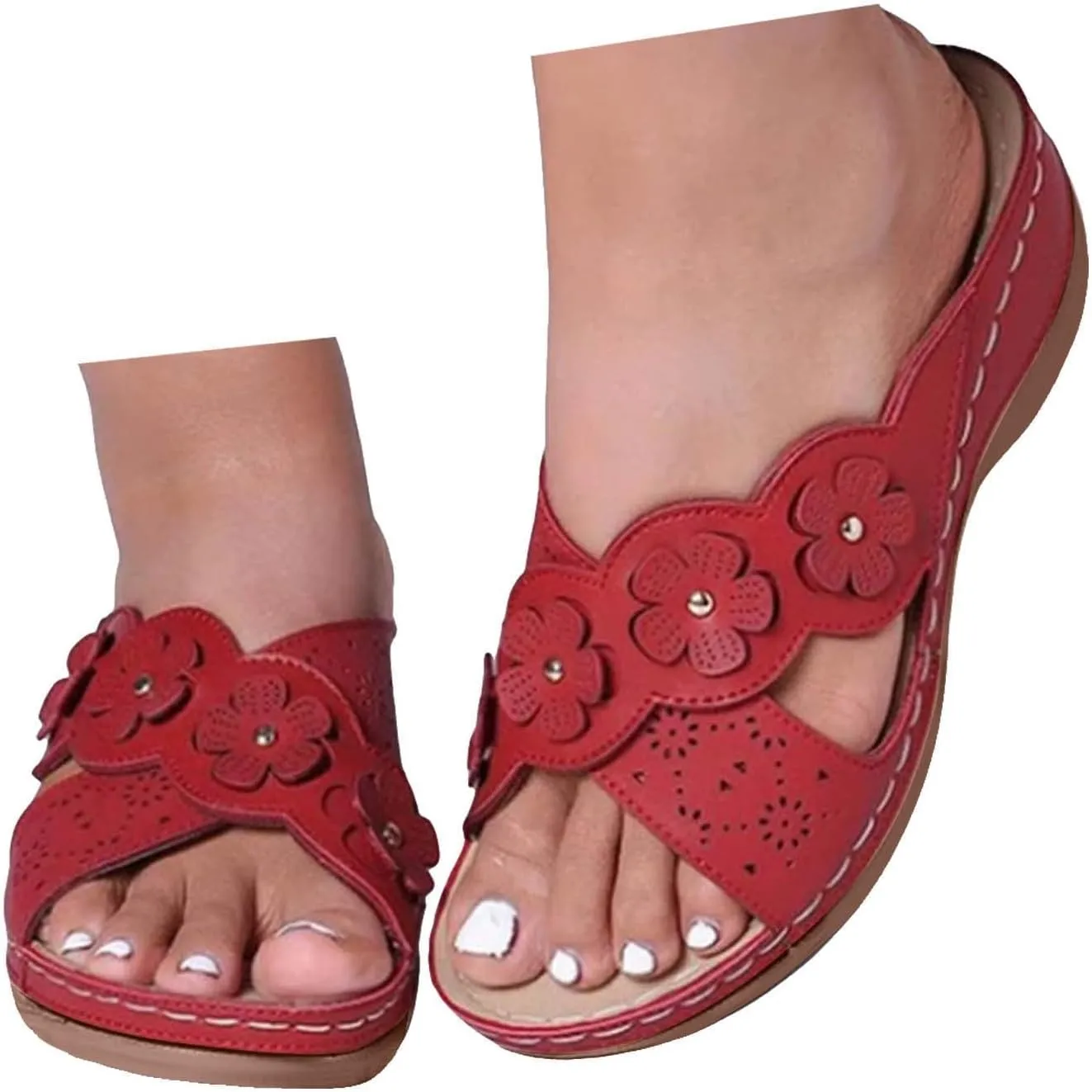 ZSpzx Orthopedic Sandals for Women Dressy Summer 2025 Comfortable Women's Hollow Flower Slippers Womens Sandals Arch Support Casual Sandals Boho Walking Shoes Sandalias OrtopDicas Para Mujer