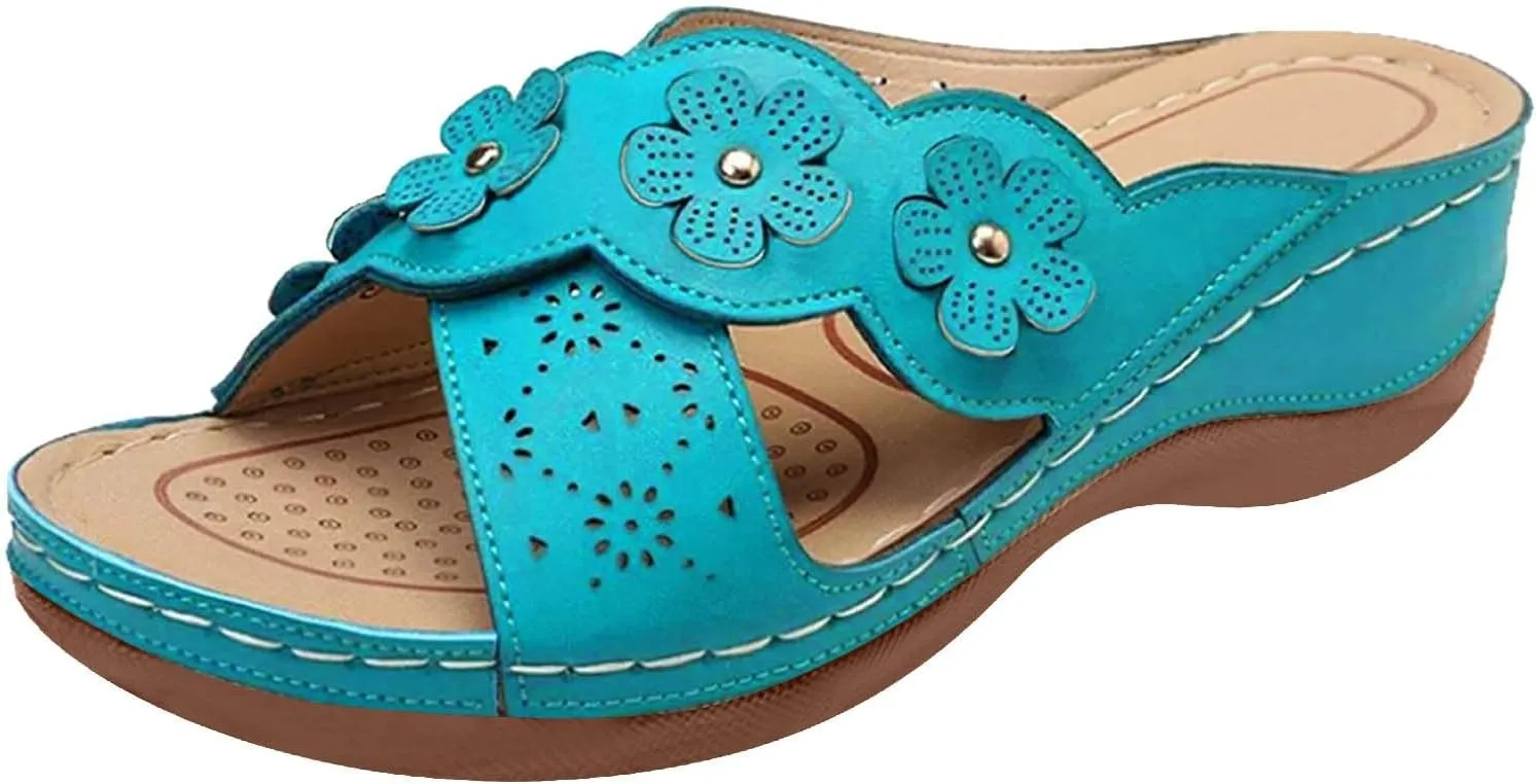 ZSpzx Orthopedic Sandals for Women Dressy Summer 2025 Comfortable Women's Hollow Flower Slippers Womens Sandals Arch Support Casual Sandals Boho Walking Shoes Sandalias OrtopDicas Para Mujer