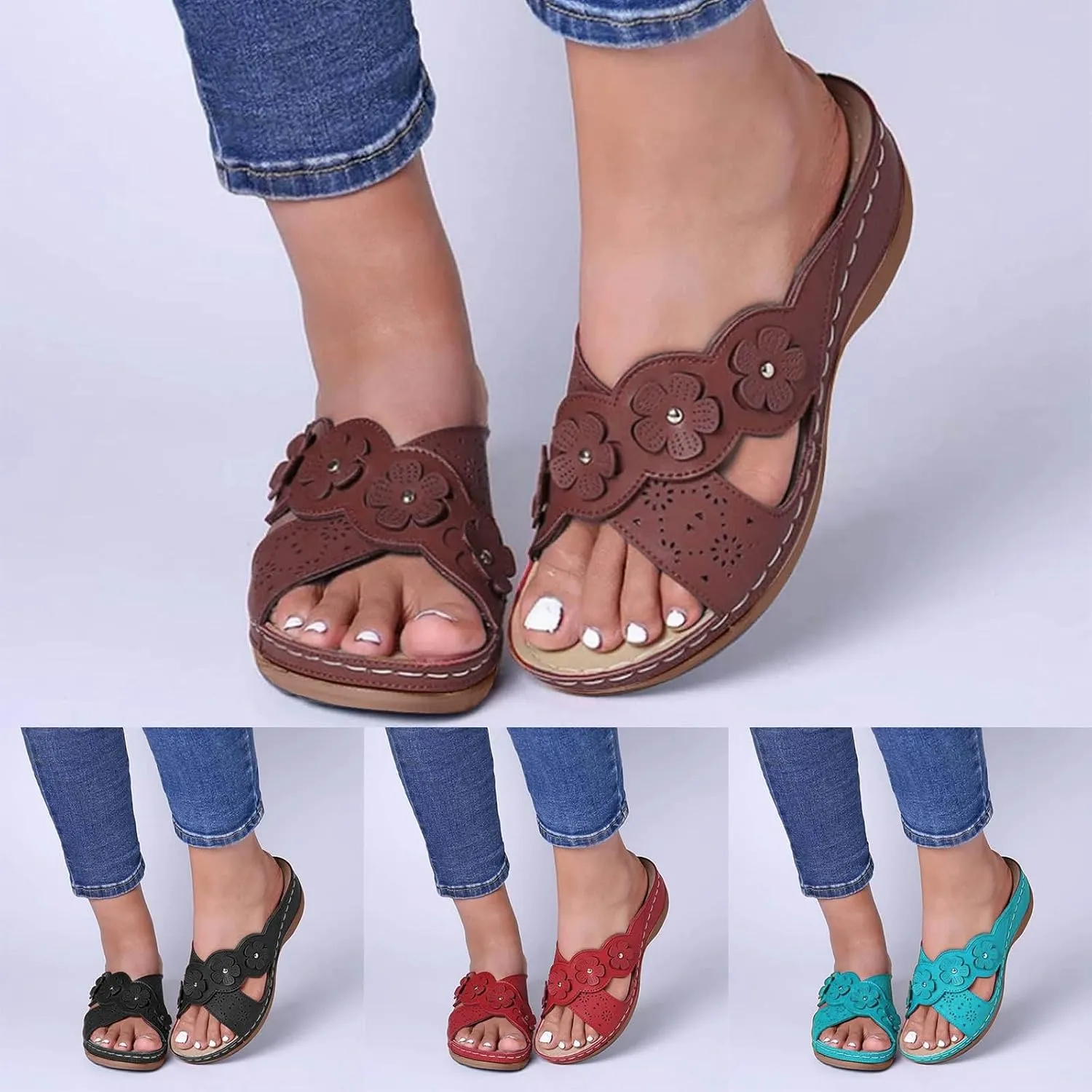 ZSpzx Orthopedic Sandals for Women Dressy Summer 2025 Comfortable Women's Hollow Flower Slippers Womens Sandals Arch Support Casual Sandals Boho Walking Shoes Sandalias OrtopDicas Para Mujer