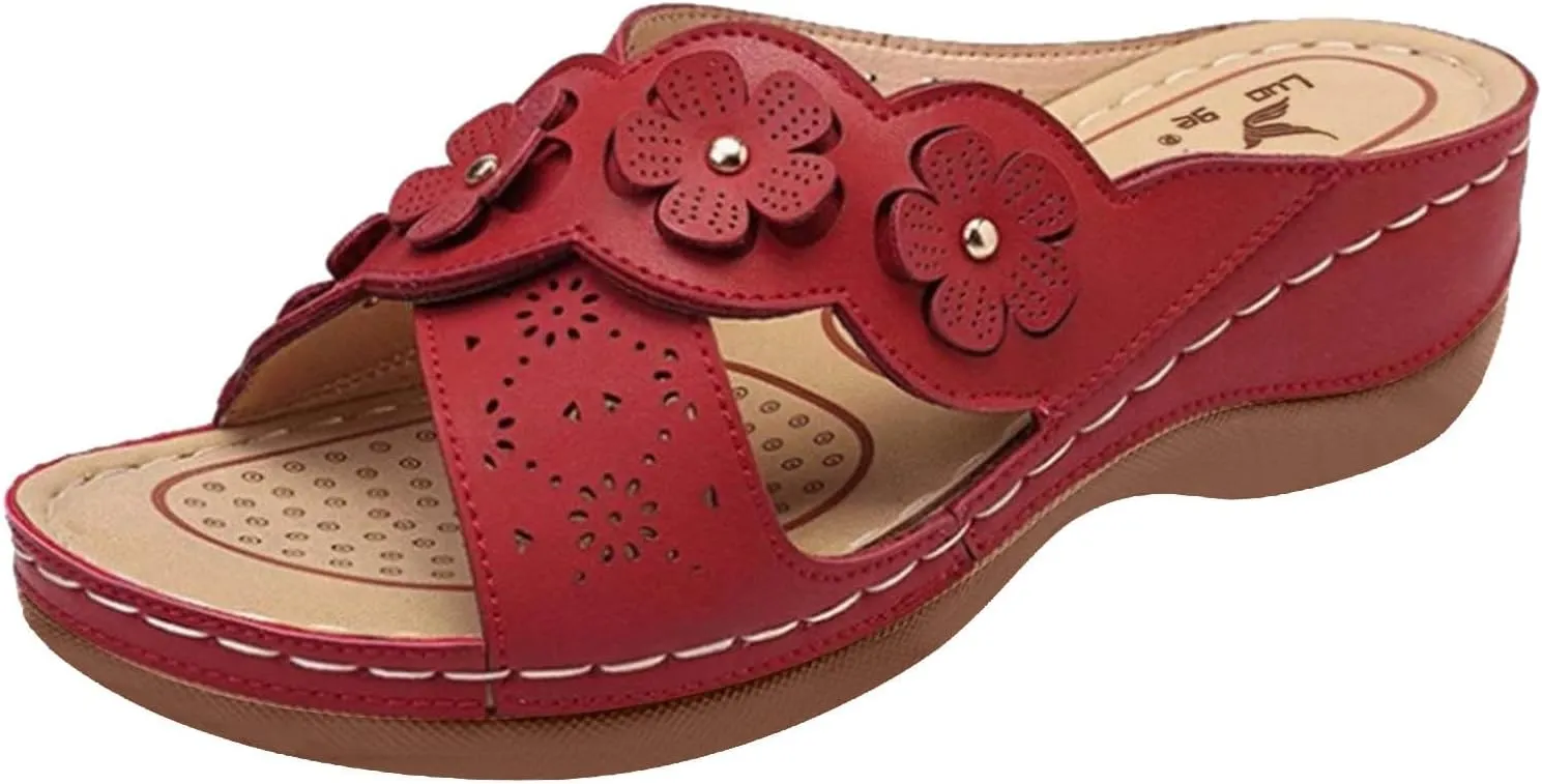 ZSpzx Orthopedic Sandals for Women Dressy Summer 2025 Comfortable Women's Hollow Flower Slippers Womens Sandals Arch Support Casual Sandals Boho Walking Shoes Sandalias OrtopDicas Para Mujer